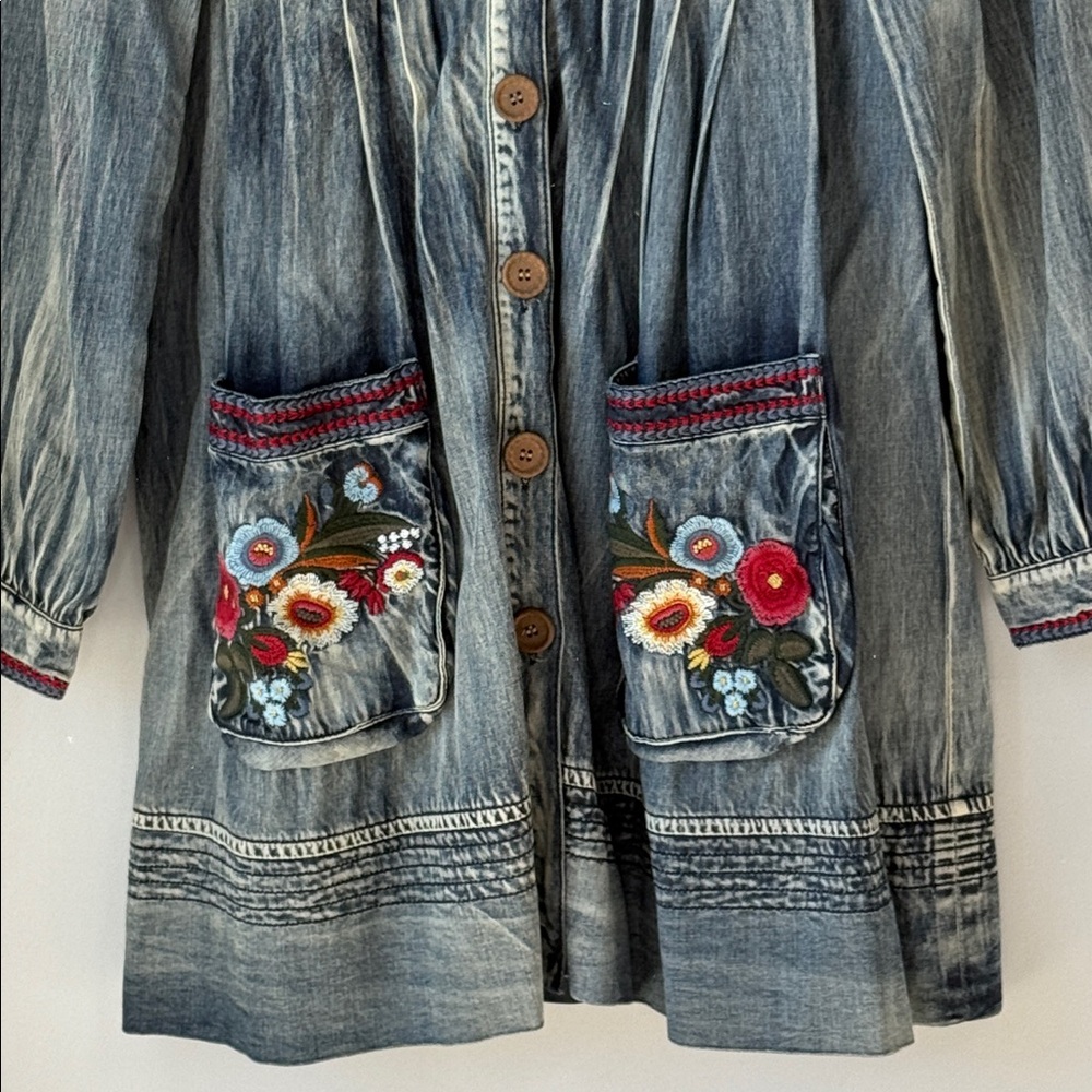 Keer Qiaowa Denim Dress Floral Embroidered Tunic - Picture 3 of 10